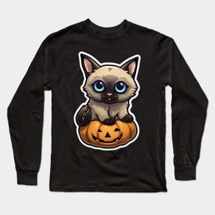 Cute Siamese Cat Lover Funny Halloween Siamese Cat Long Sleeve T-Shirt